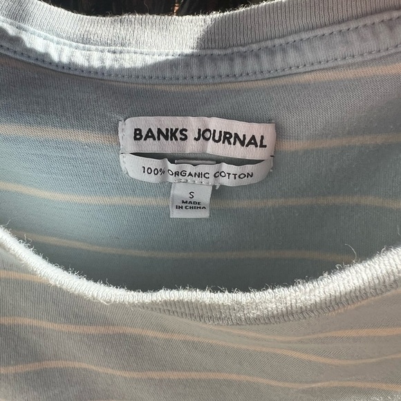 Banks Journal Embroidered Logo Blue & White Stripe T-Shirt | Soft Organic Cotton - Picture 7 of 12